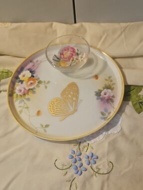 Upcycled, Vtg Nippon Butterfly/Floral Trinket Dish 6"